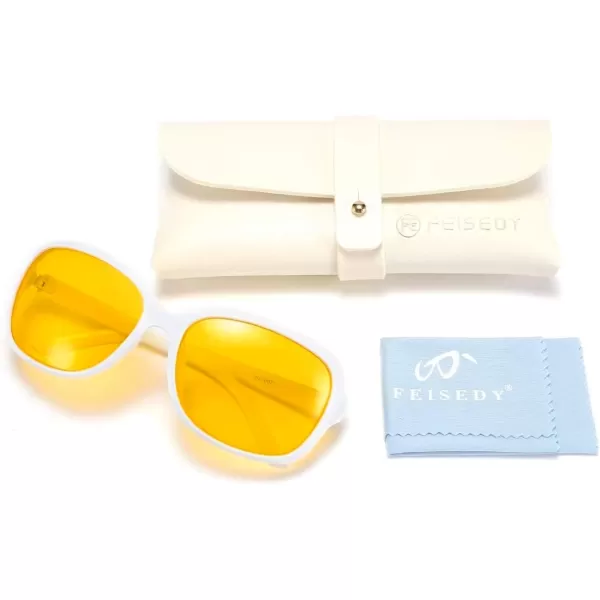 FEISEDY Classic Womens Night Glasses Driving Anti Glare Wrap Around Yellow Sunglasses B2548White