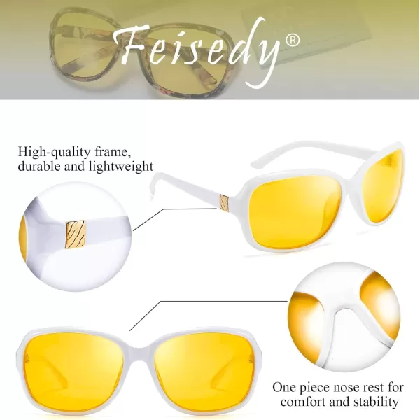 FEISEDY Classic Womens Night Glasses Driving Anti Glare Wrap Around Yellow Sunglasses B2548White