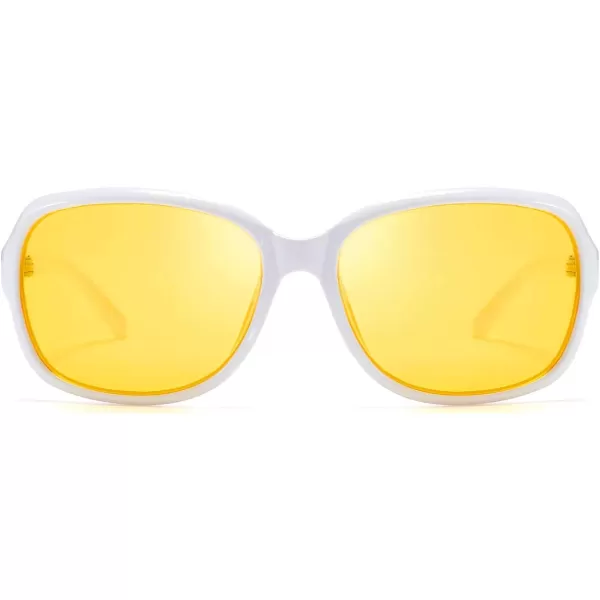 FEISEDY Classic Womens Night Glasses Driving Anti Glare Wrap Around Yellow Sunglasses B2548White