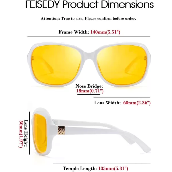 FEISEDY Classic Womens Night Glasses Driving Anti Glare Wrap Around Yellow Sunglasses B2548White