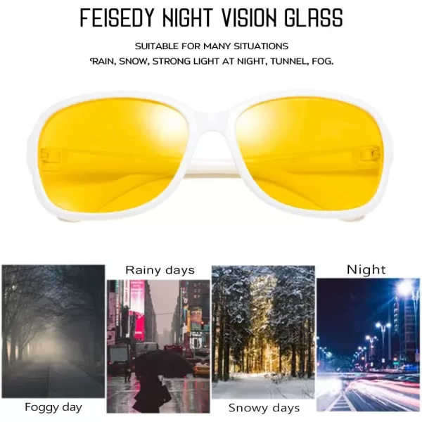 FEISEDY Classic Womens Night Glasses Driving Anti Glare Wrap Around Yellow Sunglasses B2548White