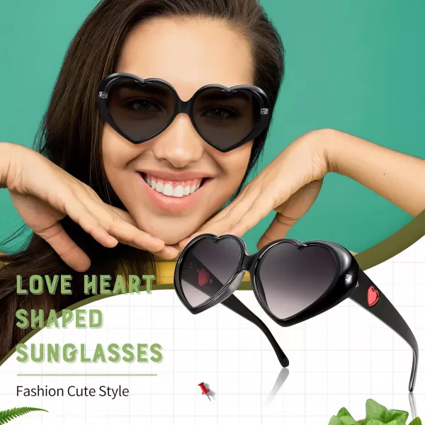 FEISEDY Love Heart Shaped Sunglasses for Women Fashion Cute Style Retro Glasses B2341001 Black Gradient Grey Lens