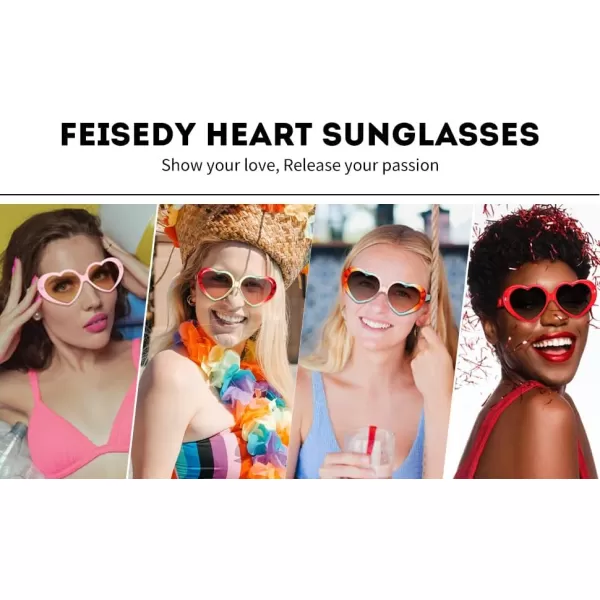FEISEDY Love Heart Shaped Sunglasses for Women Fashion Cute Style Retro Glasses B2341001 Black Gradient Grey Lens