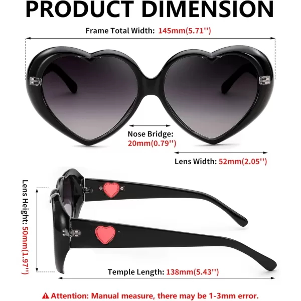 FEISEDY Love Heart Shaped Sunglasses for Women Fashion Cute Style Retro Glasses B2341001 Black Gradient Grey Lens