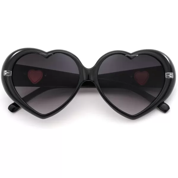 FEISEDY Love Heart Shaped Sunglasses for Women Fashion Cute Style Retro Glasses B2341001 Black Gradient Grey Lens