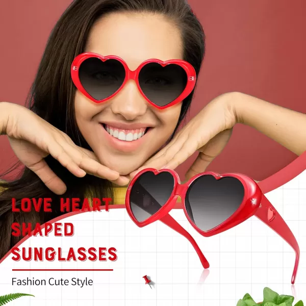 FEISEDY Love Heart Shaped Sunglasses for Women Fashion Cute Style Retro Glasses B2341002 Red  Gradient Grey Lens