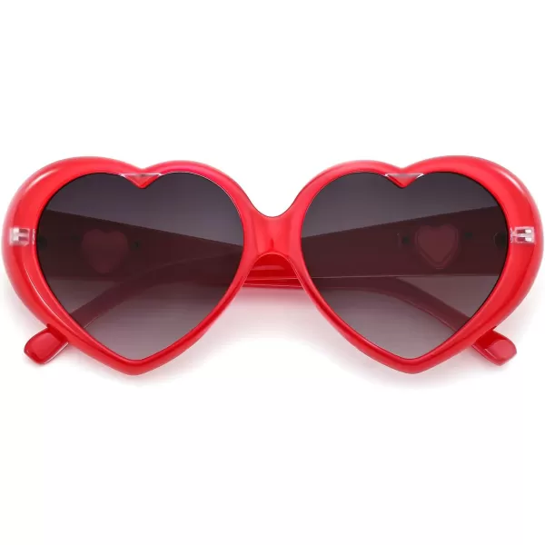 FEISEDY Love Heart Shaped Sunglasses for Women Fashion Cute Style Retro Glasses B2341002 Red  Gradient Grey Lens