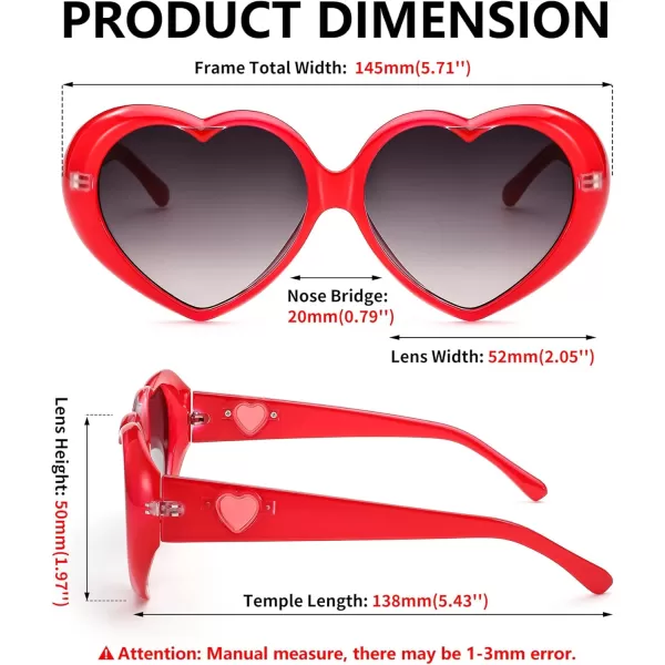 FEISEDY Love Heart Shaped Sunglasses for Women Fashion Cute Style Retro Glasses B2341002 Red  Gradient Grey Lens