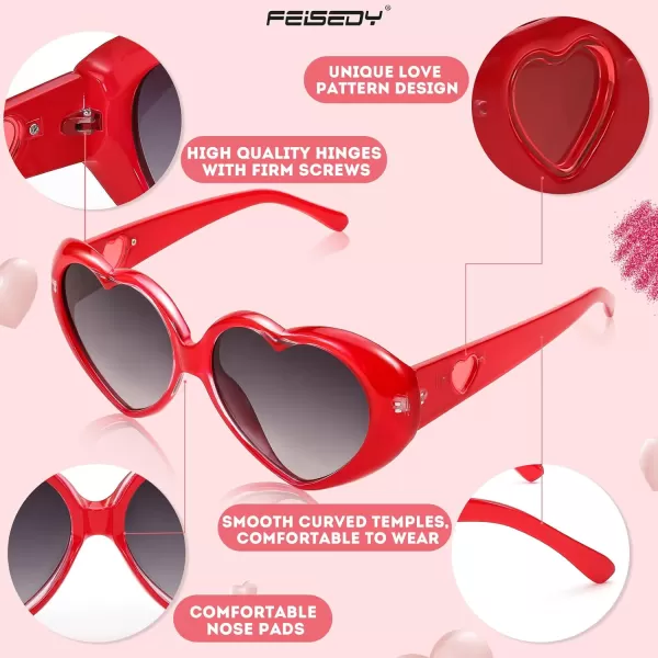 FEISEDY Love Heart Shaped Sunglasses for Women Fashion Cute Style Retro Glasses B2341002 Red  Gradient Grey Lens