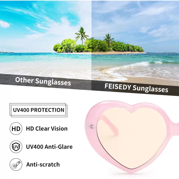 FEISEDY Love Heart Shaped Sunglasses for Women Fashion Cute Style Retro Glasses B2341003 Pink  Gradient Tea Lens