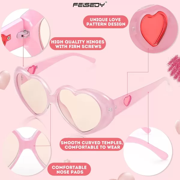 FEISEDY Love Heart Shaped Sunglasses for Women Fashion Cute Style Retro Glasses B2341003 Pink  Gradient Tea Lens