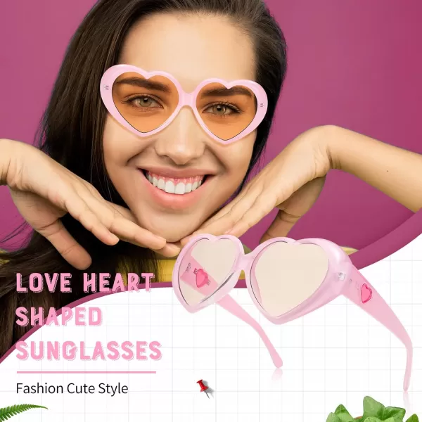 FEISEDY Love Heart Shaped Sunglasses for Women Fashion Cute Style Retro Glasses B2341003 Pink  Gradient Tea Lens