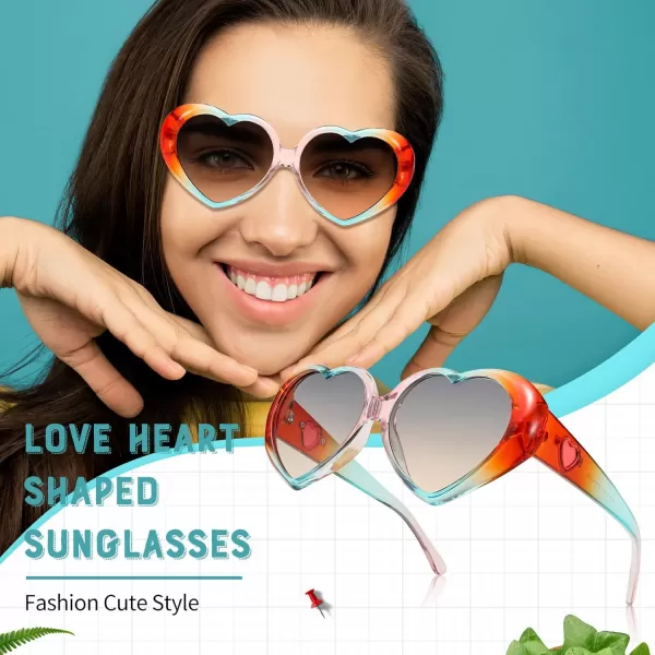 FEISEDY Love Heart Shaped Sunglasses for Women Fashion Cute Style Retro Glasses B2341004 Blue Gradient Green Lens