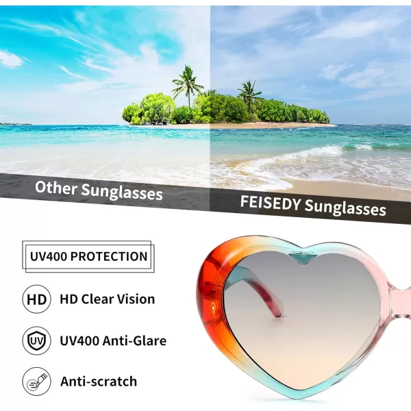 FEISEDY Love Heart Shaped Sunglasses for Women Fashion Cute Style Retro Glasses B2341004 Blue Gradient Green Lens