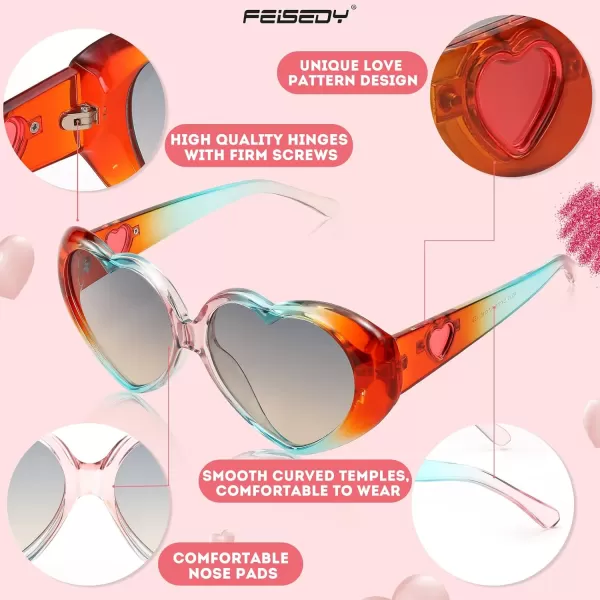 FEISEDY Love Heart Shaped Sunglasses for Women Fashion Cute Style Retro Glasses B2341004 Blue Gradient Green Lens
