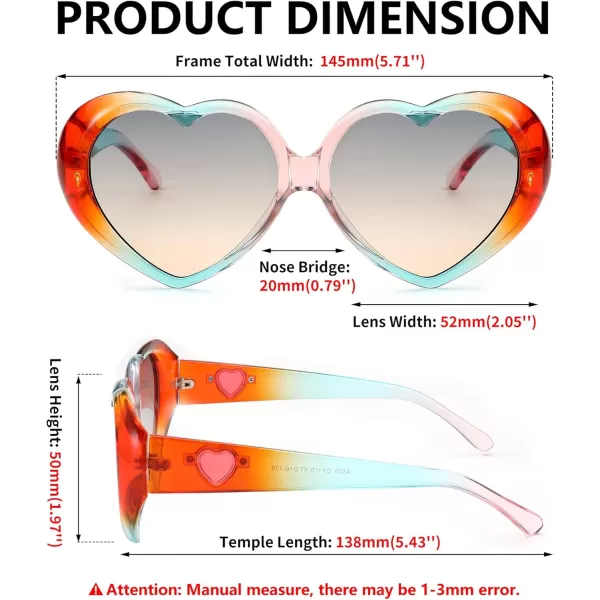 FEISEDY Love Heart Shaped Sunglasses for Women Fashion Cute Style Retro Glasses B2341004 Blue Gradient Green Lens