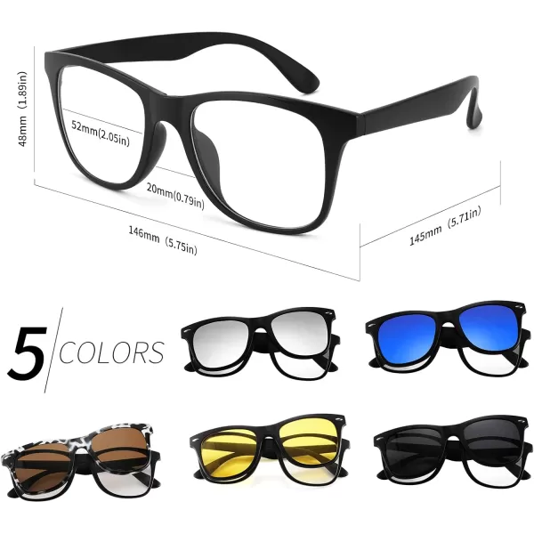 FEISEDY Magnetic Clip on Sunglasses TR90 Frame TAC 5pcs Replacement Lens Set Sunglasses for Men Women B2884Square Frame With 5 Lenses