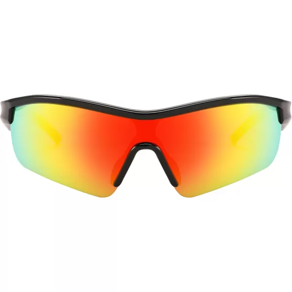 FEISEDY Men Sunglasses Polarized Cycling Sunglasses UV400 Sports Baseball Running Fishing Hiking Shades B2372001 Black Frame  Red Mirror