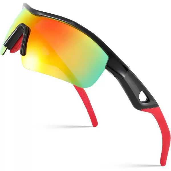 FEISEDY Men Sunglasses Polarized Cycling Sunglasses UV400 Sports Baseball Running Fishing Hiking Shades B2372001 Black Frame  Red Mirror