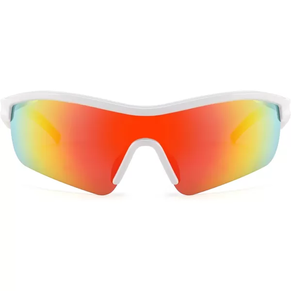 FEISEDY Men Sunglasses Polarized Cycling Sunglasses UV400 Sports Baseball Running Fishing Hiking Shades B2372002 White Frame  Red Mirror