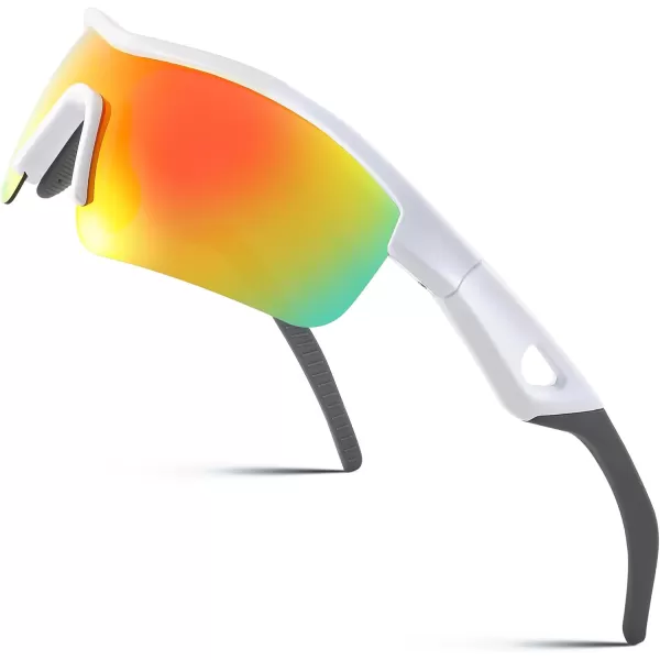 FEISEDY Men Sunglasses Polarized Cycling Sunglasses UV400 Sports Baseball Running Fishing Hiking Shades B2372002 White Frame  Red Mirror
