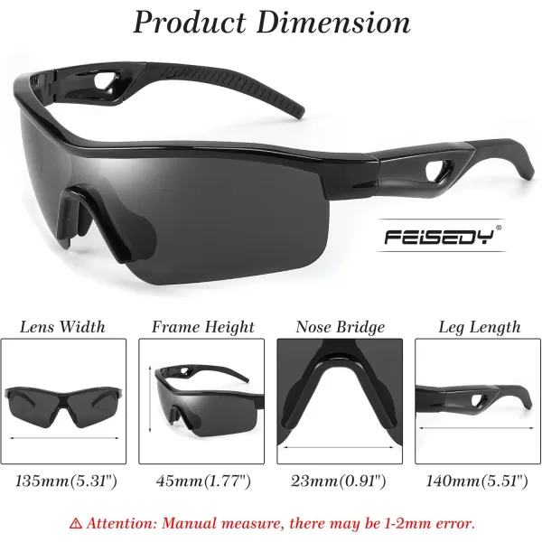 FEISEDY Men Sunglasses Polarized Cycling Sunglasses UV400 Sports Baseball Running Fishing Hiking Shades B2372003 Black Frame  Grey