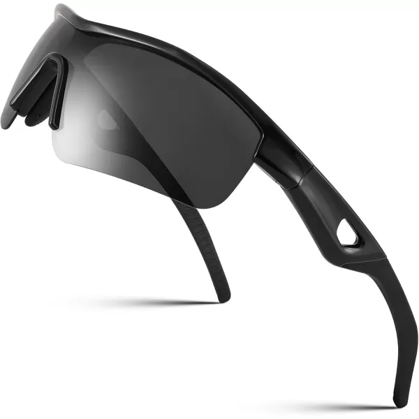 FEISEDY Men Sunglasses Polarized Cycling Sunglasses UV400 Sports Baseball Running Fishing Hiking Shades B2372003 Black Frame  Grey