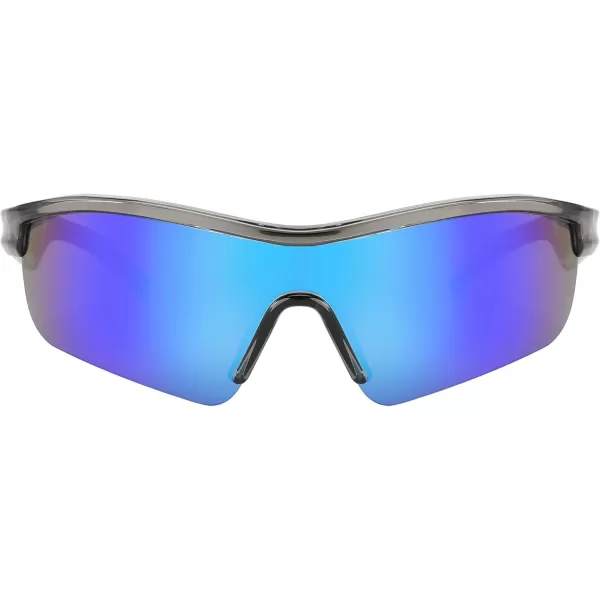 FEISEDY Men Sunglasses Polarized Cycling Sunglasses UV400 Sports Baseball Running Fishing Hiking Shades B2372004 Transparent Grey Frame  Blue Mirror