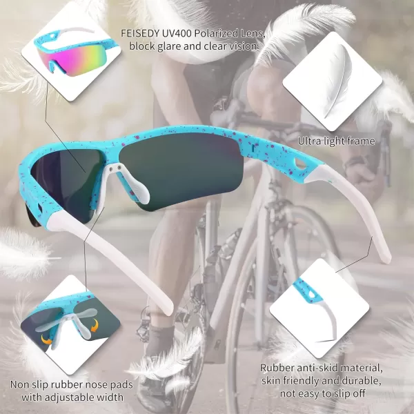 FEISEDY Men Sunglasses Polarized Cycling Sunglasses UV400 Sports Baseball Running Fishing Hiking Shades B2372006 Blue Red Frame  Purple Mirror