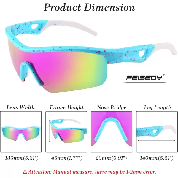 FEISEDY Men Sunglasses Polarized Cycling Sunglasses UV400 Sports Baseball Running Fishing Hiking Shades B2372006 Blue Red Frame  Purple Mirror