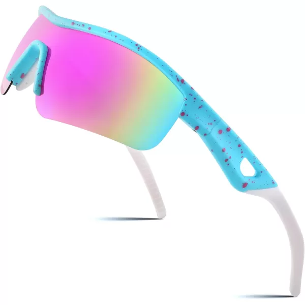 FEISEDY Men Sunglasses Polarized Cycling Sunglasses UV400 Sports Baseball Running Fishing Hiking Shades B2372006 Blue Red Frame  Purple Mirror
