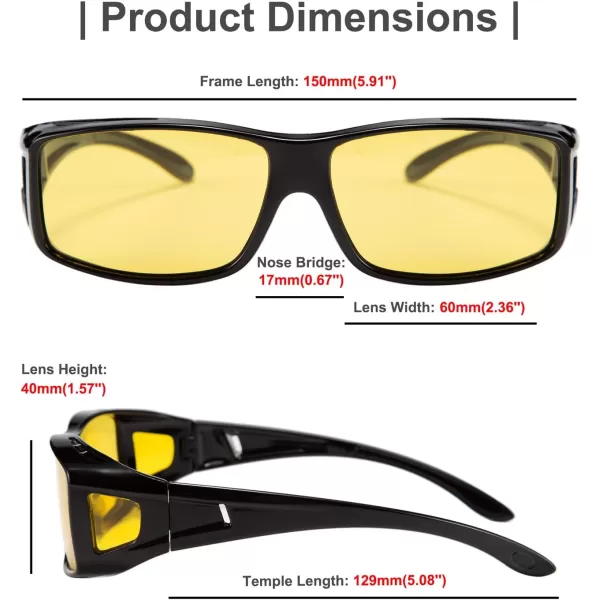 FEISEDY Men Women Night Driving Glasses Fit over Glasses AntiGlare Polarized Wrap Yellow Sunglasses Over Glasses B2593