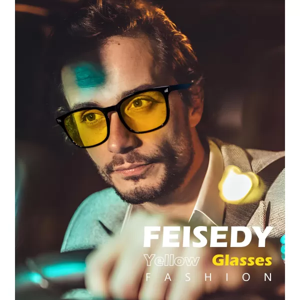 FEISEDY Night Vision Driving Glasses Yellow Lens Reduce Glare Safety Driving Sunglasses B0089Black Frame