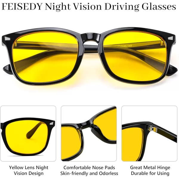 FEISEDY Night Vision Driving Glasses Yellow Lens Reduce Glare Safety Driving Sunglasses B0089Black Frame