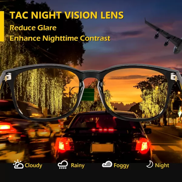 FEISEDY Night Vision Driving Glasses Yellow Lens Reduce Glare Safety Driving Sunglasses B0089Black Frame