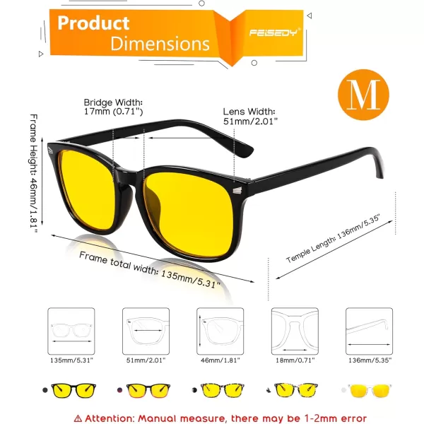 FEISEDY Night Vision Driving Glasses Yellow Lens Reduce Glare Safety Driving Sunglasses B0089Black Frame