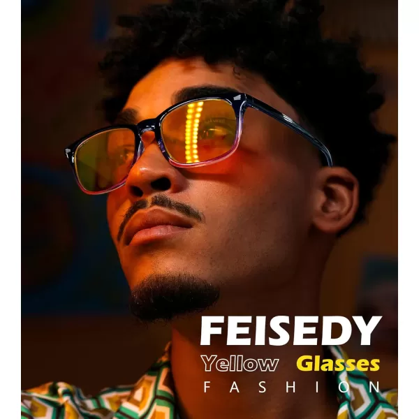 FEISEDY Night Vision Driving Glasses Yellow Lens Reduce Glare Safety Driving Sunglasses B0089Blue Pink Frame