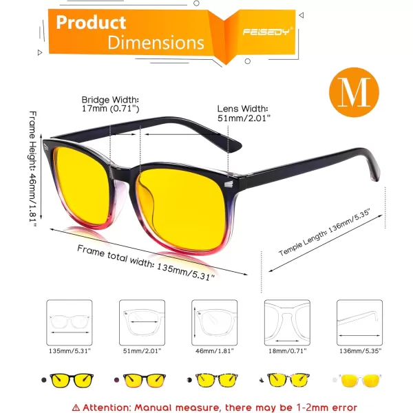 FEISEDY Night Vision Driving Glasses Yellow Lens Reduce Glare Safety Driving Sunglasses B0089Blue Pink Frame
