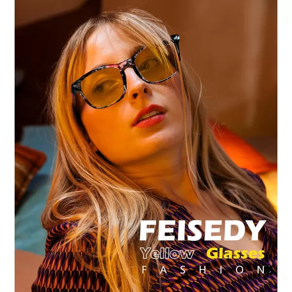 FEISEDY Night Vision Driving Glasses Yellow Lens Reduce Glare Safety Driving Sunglasses B0089Floral Frame