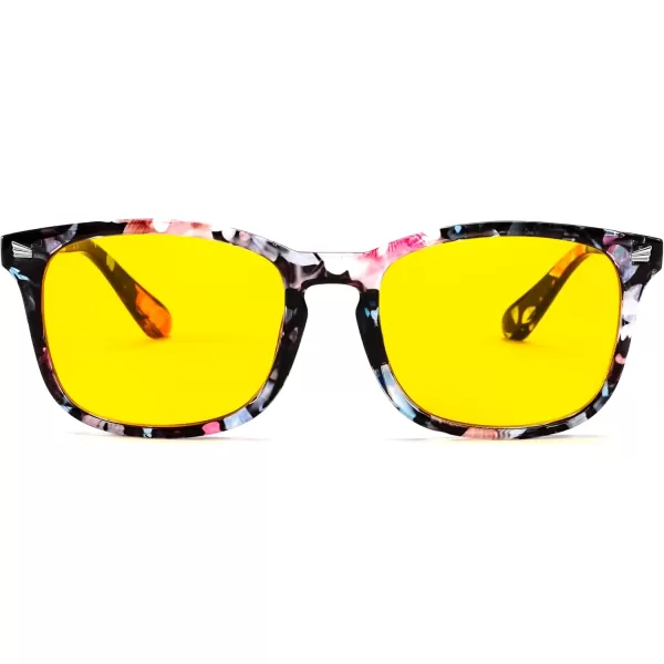 FEISEDY Night Vision Driving Glasses Yellow Lens Reduce Glare Safety Driving Sunglasses B0089Floral Frame