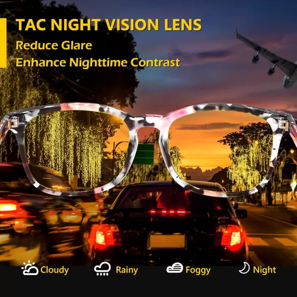 FEISEDY Night Vision Driving Glasses Yellow Lens Reduce Glare Safety Driving Sunglasses B0089Floral Frame