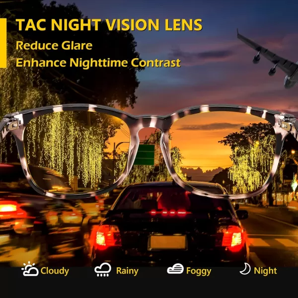 FEISEDY Night Vision Driving Glasses Yellow Lens Reduce Glare Safety Driving Sunglasses B0089Leopard Frame