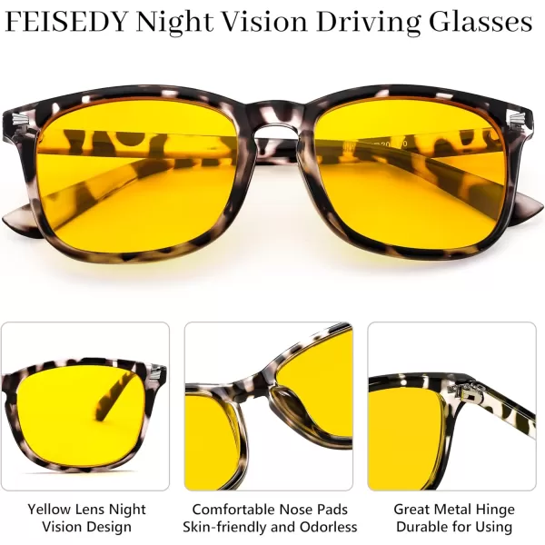 FEISEDY Night Vision Driving Glasses Yellow Lens Reduce Glare Safety Driving Sunglasses B0089Leopard Frame