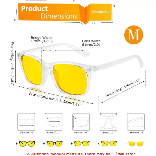FEISEDY Night Vision Driving Glasses Yellow Lens Reduce Glare Safety Driving Sunglasses B0089Transparent Frame