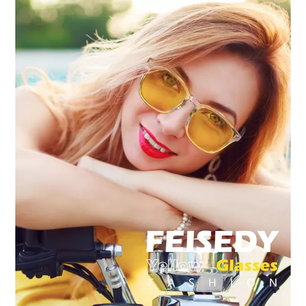 FEISEDY Night Vision Driving Glasses Yellow Lens Reduce Glare Safety Driving Sunglasses B0089Transparent Frame