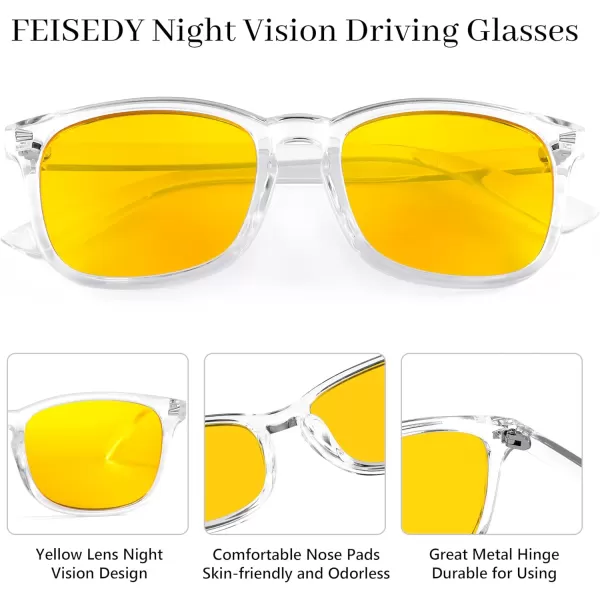 FEISEDY Night Vision Driving Glasses Yellow Lens Reduce Glare Safety Driving Sunglasses B0089Transparent Frame