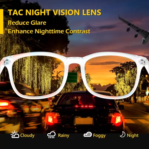 FEISEDY Night Vision Driving Glasses Yellow Lens Reduce Glare Safety Driving Sunglasses B0089Transparent Frame