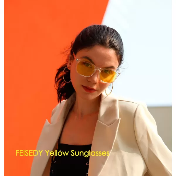 FEISEDY Night Vision Driving Glasses Yellow Lens Reduce Glare Safety Driving Sunglasses B0089Transparent Frame