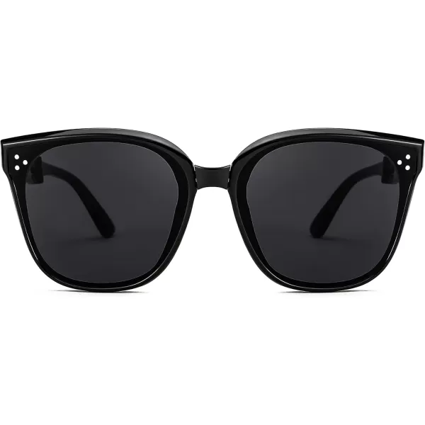 FEISEDY Oversized Square Foldable Sunglasses Easy Carry Folding Ultralight with Glasses Case UV Protection B2955Black Frame  Grey Lens