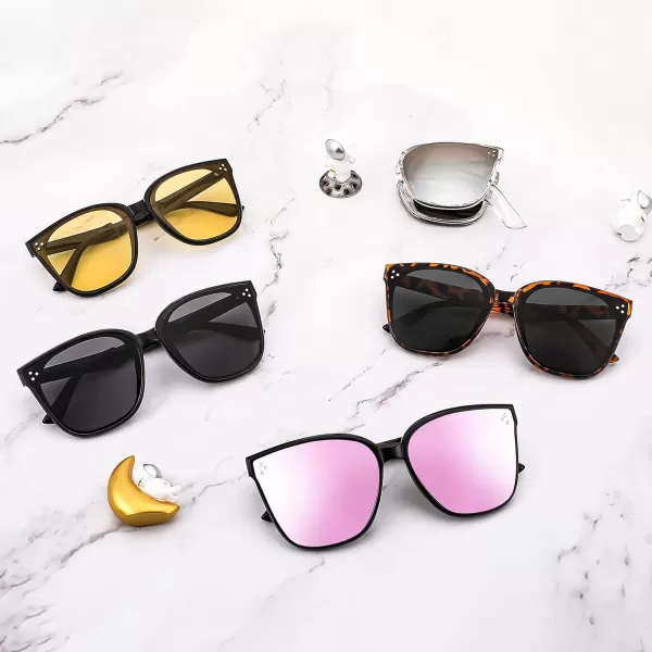FEISEDY Oversized Square Foldable Sunglasses Easy Carry Folding Ultralight with Glasses Case UV Protection B2955Black Frame  Grey Lens